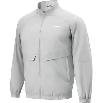 Мужская куртка Li Ning Fitness Series, однотонная, на молнии, с воротником-стойкой, дышащая, цвет серый AJDU003-3 S