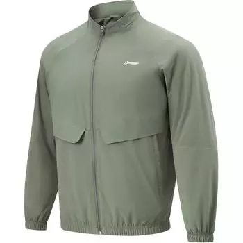 Мужская куртка Li Ning Fitness Series с однотонным воротником-молнией, дышащая, цвет: дымчато-зеленый AJDU003-2 S