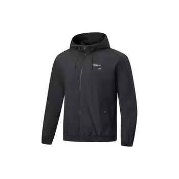 Мужская куртка Li Ning Fitness Series с капюшоном и принтом букв, водонепроницаемая, свободная, черная AFDU061-1 M