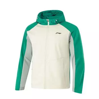 Мужская куртка Li Ning Running Series с капюшоном и длинными рукавами, водонепроницаемая, с логотипом, цвета: белый, каменно-зеленый, серо-зеленый AFDU351-7 S