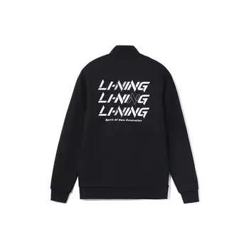Мужская куртка Li Ning с флисовой подкладкой, воротником-стойкой, длинными рукавами и логотипом, черная AWDRD41-1 L