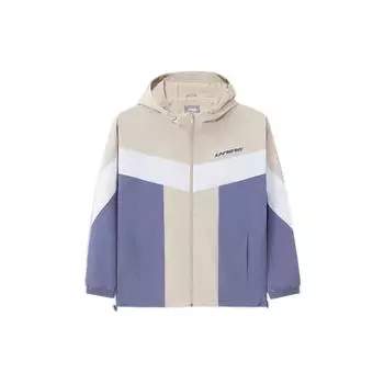 Мужская куртка Li-Ning с капюшоном на молнии с цветными блоками, верхняя одежда, белый, серый, чернильно-синий AFDS033-3 XXL