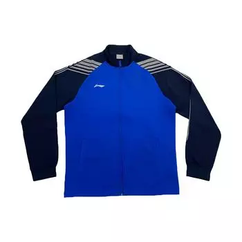 Мужская куртка Li Ning с принтом логотипа в полоску и воротником-стойкой на молнии, кристально-голубая AWDR599-2 L