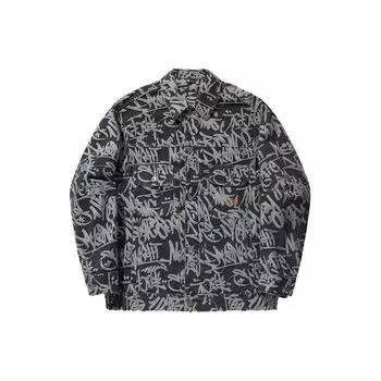 Мужская куртка Li Ning со сплошным принтом и свободным кроем из денима, черная AJDU141-2 S