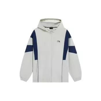 Мужская куртка Li Ning Sport Trend Series с цветными блоками, вышитым логотипом, застежкой-молнией и капюшоном, с длинными рукавами, серая AFDT531-1 L