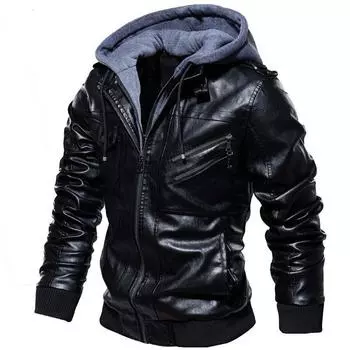 Мужская куртка Locomotive из искусственной кожи, большого размера, с капюшоном, имитация двух пальто, сохраняющая тепло M