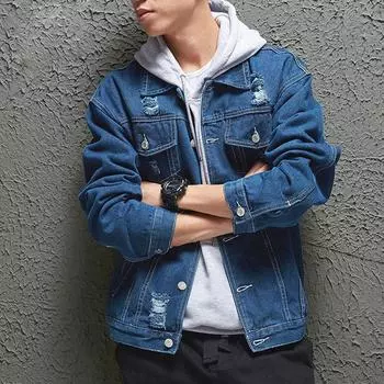 Мужская куртка Модная джинсовая куртка Куртка для пары Повседневная куртка Оверсайз Стрейч Джинсовая куртка XXXL светло-синий