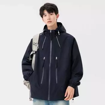 Мужская куртка, модная весенне-осенняя куртка для инструментов, ветрозащитная куртка с капюшоном, свободный топ, повседневная мужская куртка M