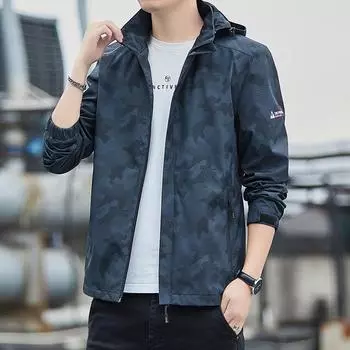 Мужская куртка, модная весенняя ветрозащитная куртка, повседневная, с высоким чувством комфорта, съемная камуфляжная куртка с капюшоном M чёрный