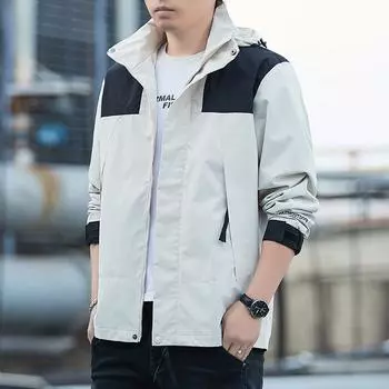 Мужская куртка мужская весна весна и осень тонкая ветрозащитная водонепроницаемая куртка для альпинизма мужская съемная шапка S чёрный