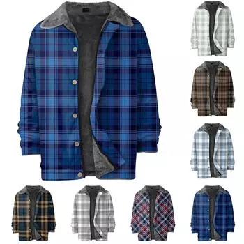 Мужская куртка на флисовой подкладке, повседневная утолщенная куртка с клетчатым принтом на молнии, зимнее теплое теплое уличное пальто XXXXL синий