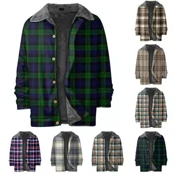 Мужская куртка на флисовой подкладке, повседневная утолщенная куртка с клетчатым принтом на молнии, зимнее теплое теплое уличное пальто L