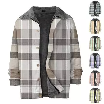 Мужская куртка на флисовой подкладке, повседневная утолщенная куртка с клетчатым принтом на молнии, зимнее теплое теплое уличное пальто XXXL жёлтый