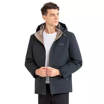 Мужская куртка на гусином пуху, осень и зима, новая цельная куртка из трех предметов одежды со съемной подкладкой и капюшоном, плотная ткань из молочного шелка M темно-синий