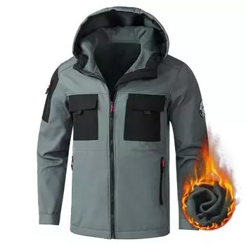 Мужская куртка на молнии с капюшоном и множеством карманов, зимняя теплая куртка с подкладкой и утеплителем из мягкого материала 5XL