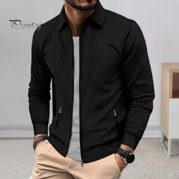 Мужская куртка на молнии с вафельным узором, приталенная куртка с карманами на молнии, повседневное пальто с лацканами на весну, осень, зиму M белый