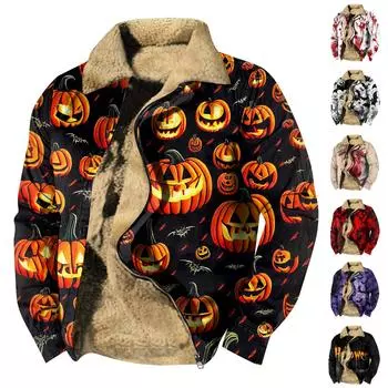 Мужская куртка на пуговицах с лацканами на Хэллоуин, повседневная теплая куртка XXL белый