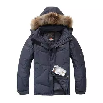 Мужская куртка на утином пуху, зимнее теплое пуховое пальто, парка с мехом енота, водонепроницаемая с капюшоном S серый