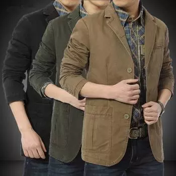 Мужская куртка на весну и осень, мужская повседневная куртка свободного покроя, большой размер, повседневная одежда из хлопка, одинарный костюм в стиле вестерн M хаки