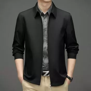 Мужская куртка на весну и осень, новый стиль, деловая повседневная мужская куртка с лацканами среднего возраста, однотонный свободный топ для папы M