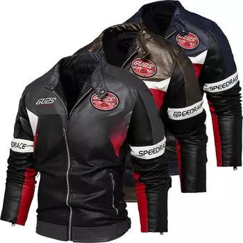 Мужская куртка, новая мода, европейская и американская одежда для локомотивов, подходящая по цвету, бархатная кожаная куртка большого размера для мужчин L