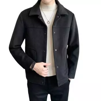 Мужская куртка, однотонное повседневное пальто с лацканами для осени и зимы, на пуговицах, с длинным рукавом, универсальные топы, свободный крой, обычная длина, верхняя одежда M коричневый