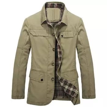 Мужская куртка осень и зима повседневная куртка инструментальный лацкан тренчкот мужской уличный китайский стиль M хаки