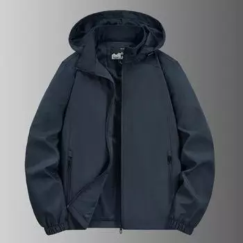Мужская куртка осень молодежная мода универсальная повседневная весна и осень съемная шапка куртка мужская M чёрный