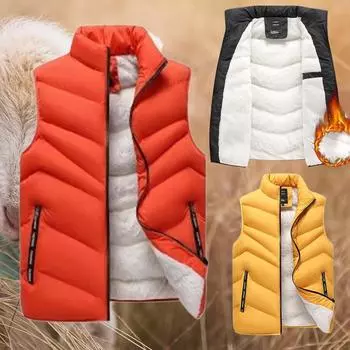 Мужская куртка осень-зима, новая однотонная флисовая жилетка, безрукавка с карманом, свободная куртка с подкладкой L чёрный