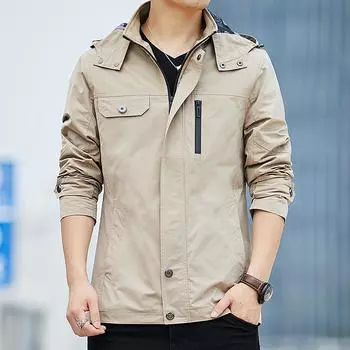Мужская куртка осень-зима новый стиль средней длины с капюшоном однотонная куртка корейский стиль повседневная ветровка для молодых мужчин M