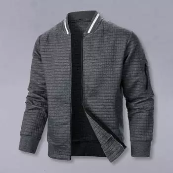 Мужская куртка осень-зима однотонная вафельная текстура толстовка куртка с карманами застежка-молния повседневная верхняя одежда спортивная одежда M темно-синий