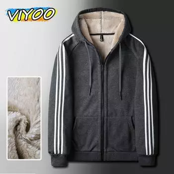 Мужская куртка осень-зима Plus Velvet Down Jacket Полосатая куртка с капюшоном Пальто для мужчин Парки Пуловеры Уличная одежда L серый