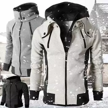 Мужская куртка осень-зима повседневное флисовое пальто бомбер воротник модная верхняя одежда с капюшоном M бежевый