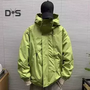Мужская куртка осень-зима с капюшоном ветровка куртка софтшелл повседневное пальто для походов на открытом воздухе для велоспорта бега путешествий M хаки
