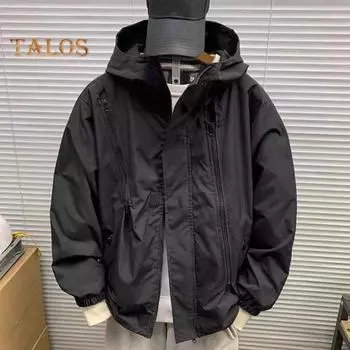 Мужская куртка осень-зима с капюшоном ветровка куртка софтшелл повседневное пальто для походов на открытом воздухе для велоспорта бега путешествий M хаки