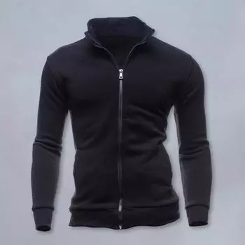 Мужская куртка осень-зима с воротником-стойкой, длинным рукавом, застежкой-молнией, пальто с карманами, однотонная спортивная верхняя одежда M чёрный