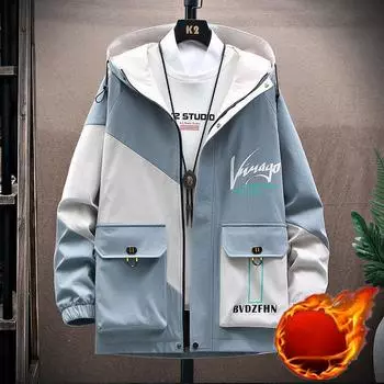 Мужская куртка осень-зима толстая трендовая куртка с капюшоном весна корейская версия тонкая студенческая повседневная мужская одежда M