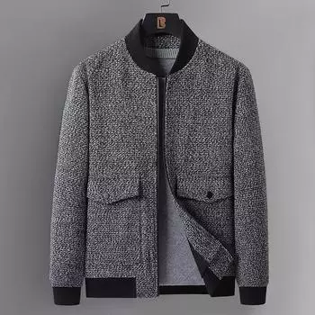 Мужская куртка осень-зима тренд повседневная одежда для папы флисовая облегающая бейсбольный воротник шерстяная куртка мужская одежда M серый