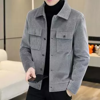 Мужская куртка, осенне-зимняя норковая бархатная куртка с короткими лацканами, утепленная, приталенная посадка, красивый трендовый шерстяной топ M