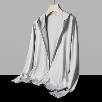 Мужская куртка от солнца с капюшоном и длинным рукавом, однотонная летняя тонкая куртка на молнии из ледяного шелка для рыбалки M синий