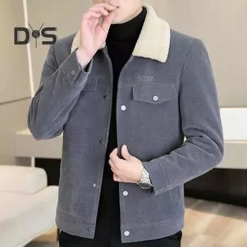 Мужская куртка, пальто, однотонная, с лацканами, застежкой на пуговицы, повседневная куртка, утолщенная бархатная подкладка, верхняя одежда, повседневная одежда XL коричневый