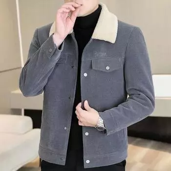 Мужская куртка, пальто, однотонная, с лацканами, застежкой на пуговицы, повседневная куртка, утолщенная бархатная подкладка, верхняя одежда, повседневная одежда XL чёрный