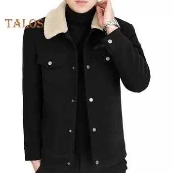 Мужская куртка, пальто, однотонная, с лацканами, застежкой на пуговицы, повседневная куртка, утолщенная бархатная подкладка, верхняя одежда, повседневная одежда L коричневый