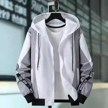 Мужская куртка, пальто с капюшоном и шнурком, бейсбольное пальто с длинными рукавами, цветные блоки, тонкая молния, верхняя одежда, топы M