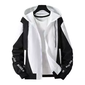 Мужская куртка, пальто с капюшоном и шнурком, бейсбольное пальто с длинными рукавами, цветные блоки, тонкая молния, верхняя одежда, топы M