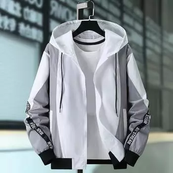 Мужская куртка, пальто с капюшоном и шнурком, бейсбольное пальто с длинными рукавами, цветные блоки, тонкая молния, верхняя одежда, топы M чёрный