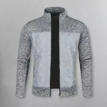 Мужская куртка, пальто с воротником-стойкой, длинный рукав, пэчворк, цветное трикотажное пальто с карманами M темно-серого