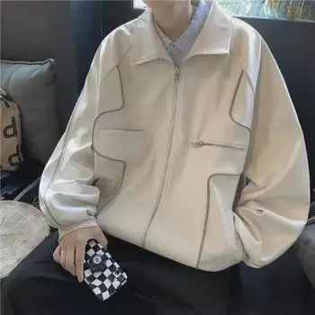 Мужская куртка пилота из искусственной кожи в американском стиле в стиле ретро - модный уличный стиль со свободными лацканами 3XL абрикосовый