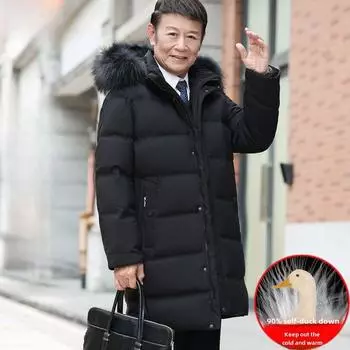 Мужская куртка-пуховик для людей среднего и пожилого возраста, средней длины, утепленная, с теплым меховым воротником, зимнее пальто нового стиля, одежда для защиты от холода M