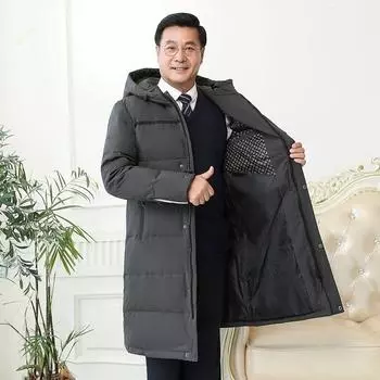 Мужская куртка-пуховик для людей среднего и пожилого возраста, толстое длинное теплое зимнее пальто средней длины M серый